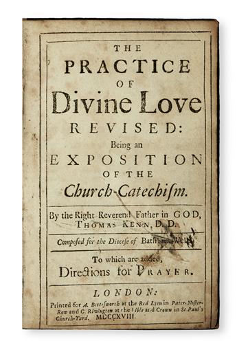 KEN, THOMAS. The Practice of Divine Love Revised. 1718. Lacks portrait. Bound with manuscript titled A Companion to the Altar.  1736